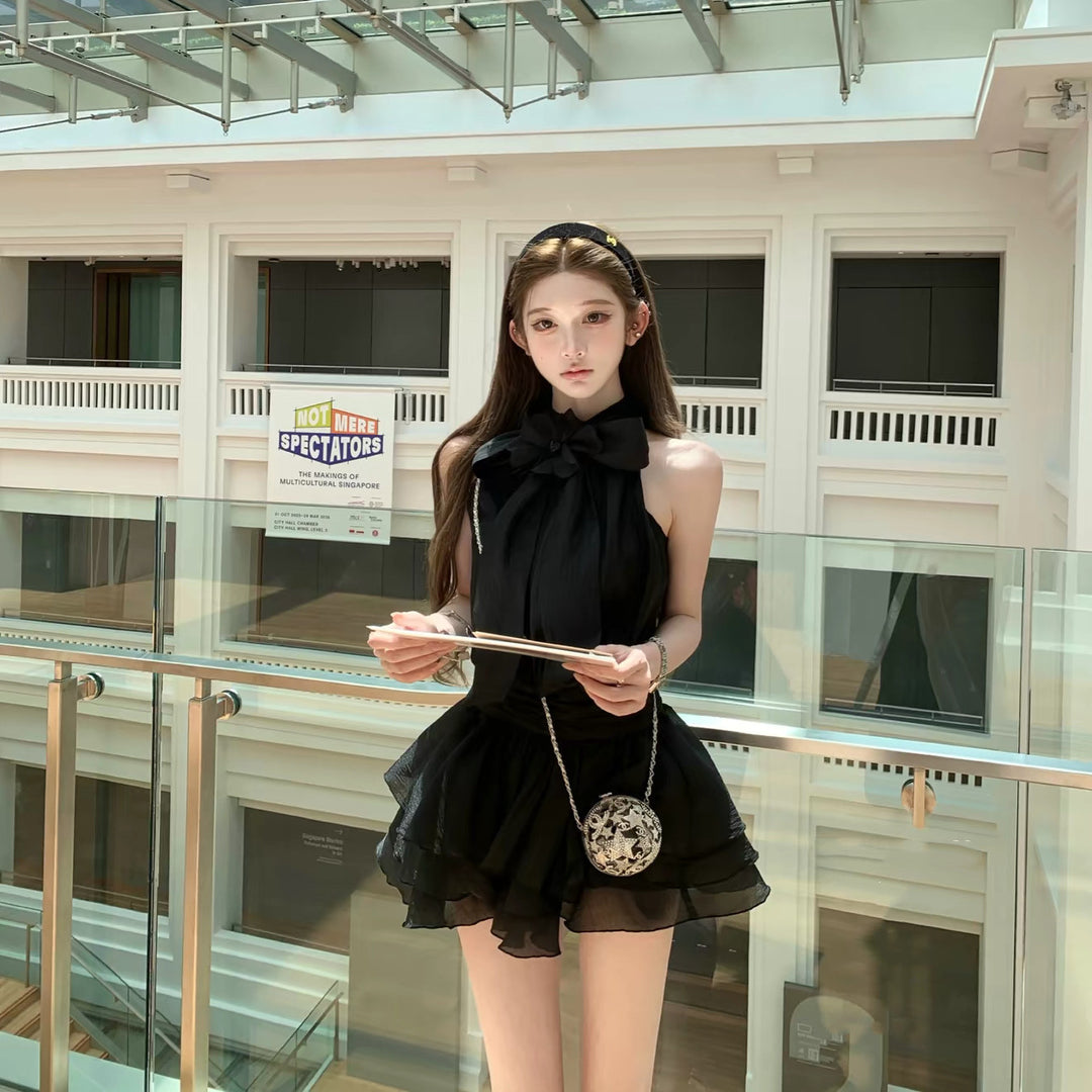 【dress】ボウタイホルターネックミニワンピース　N3676