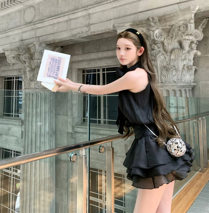 【dress】ボウタイホルターネックミニワンピース　N3676