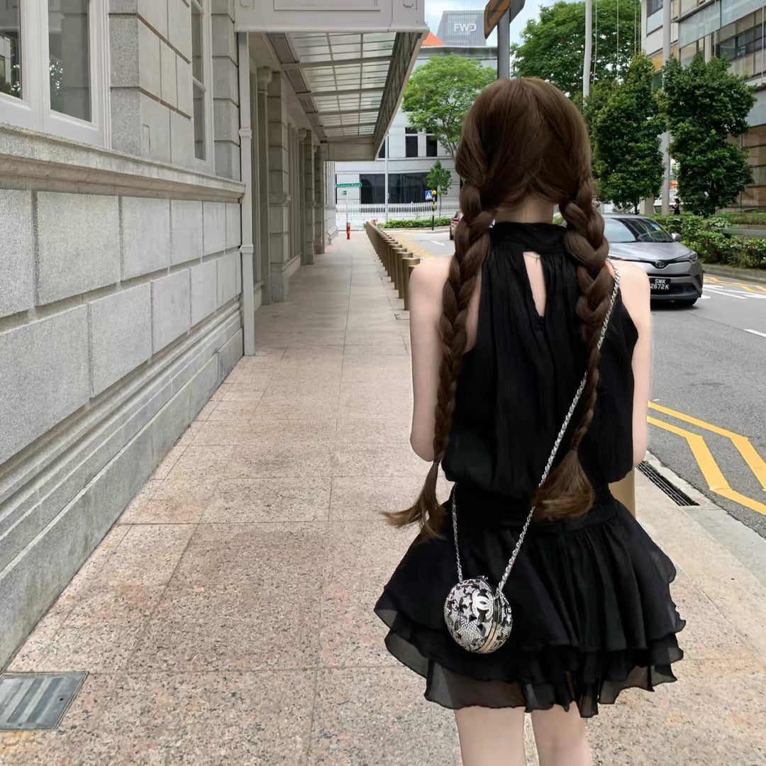 【dress】ボウタイホルターネックミニワンピース　N3676