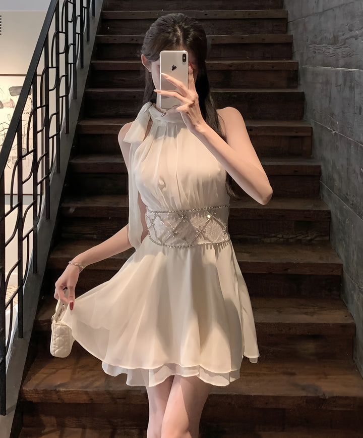【dress】ウエストレースビジューミニワンピース　K0600