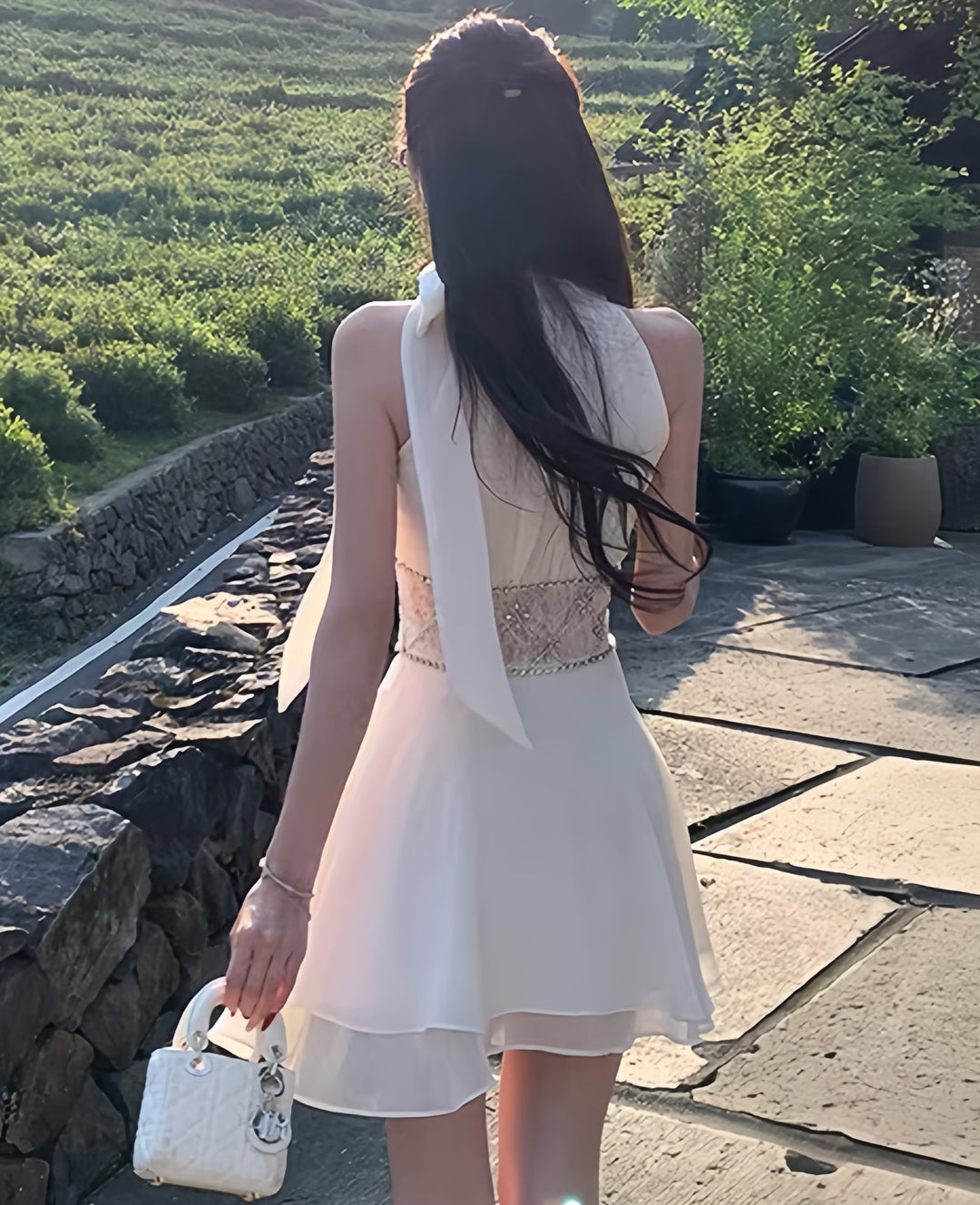 【dress】ウエストレースビジューミニワンピース　K0600