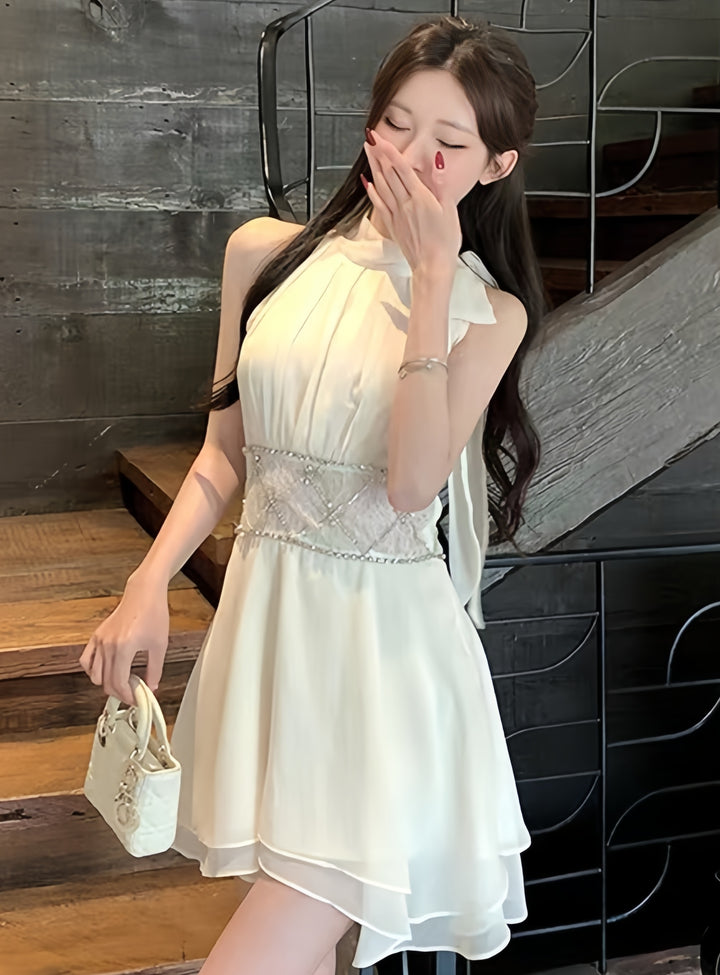 【dress】ウエストレースビジューミニワンピース　K0600