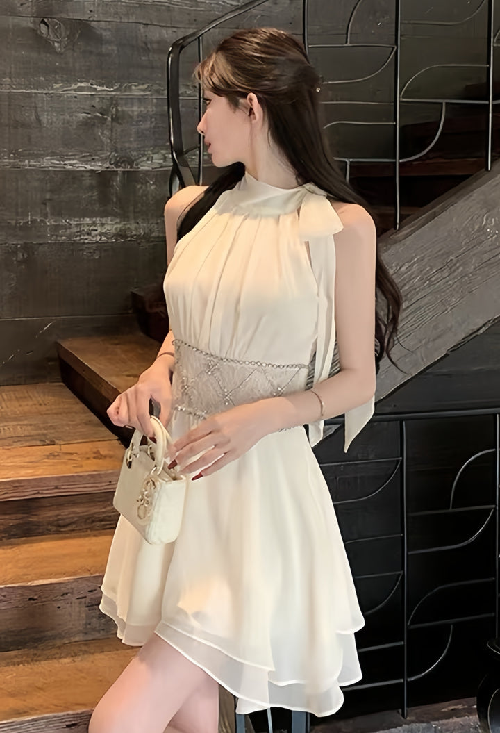 【dress】ウエストレースビジューミニワンピース　K0600