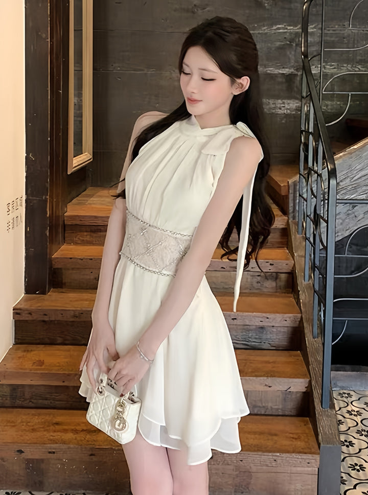 【dress】ウエストレースビジューミニワンピース　K0600