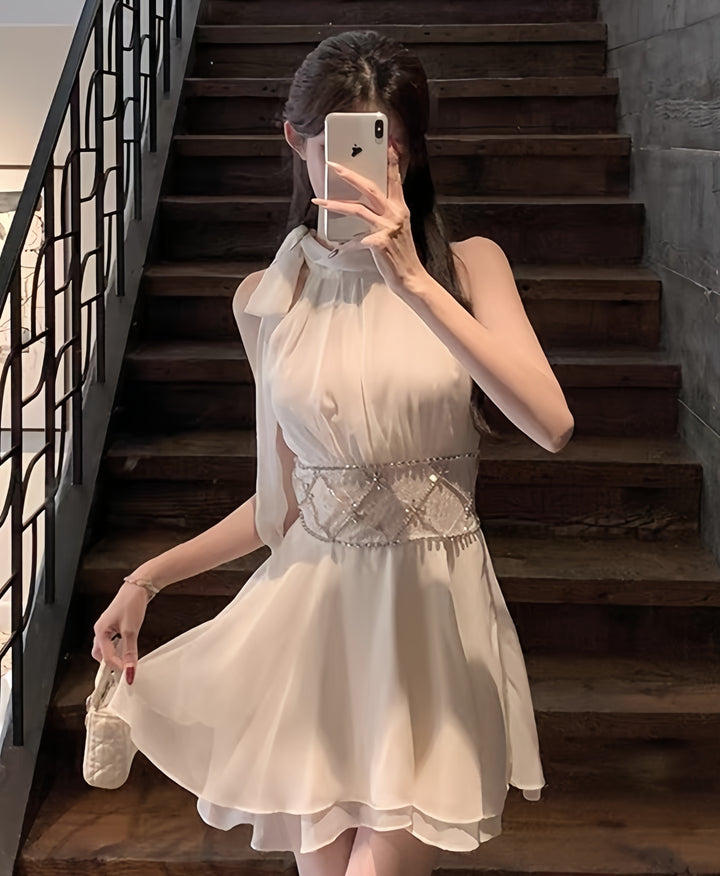【dress】ウエストレースビジューミニワンピース　K0600