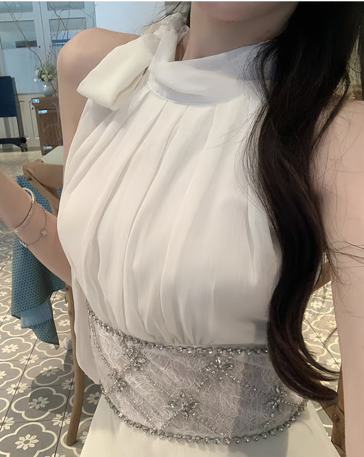 【dress】ウエストレースビジューミニワンピース　K0600