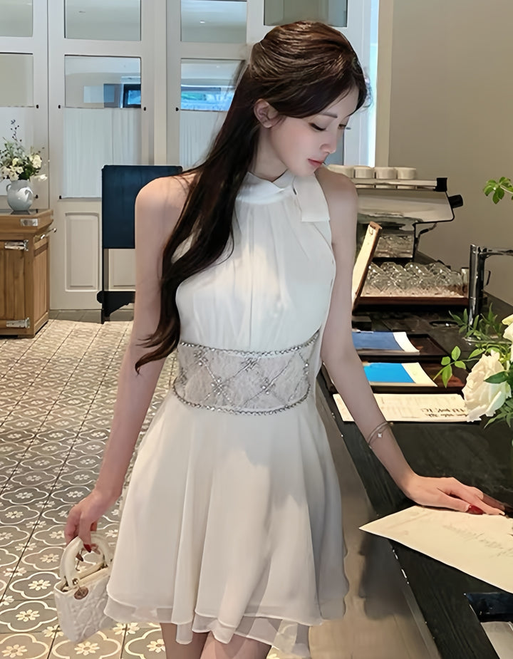 【dress】ウエストレースビジューミニワンピース　K0600