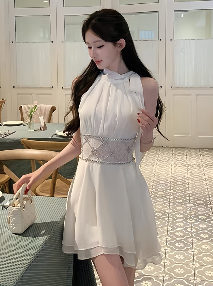 【dress】ウエストレースビジューミニワンピース　K0600
