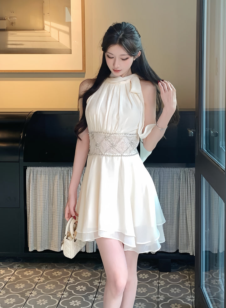 【dress】ウエストレースビジューミニワンピース　K0600