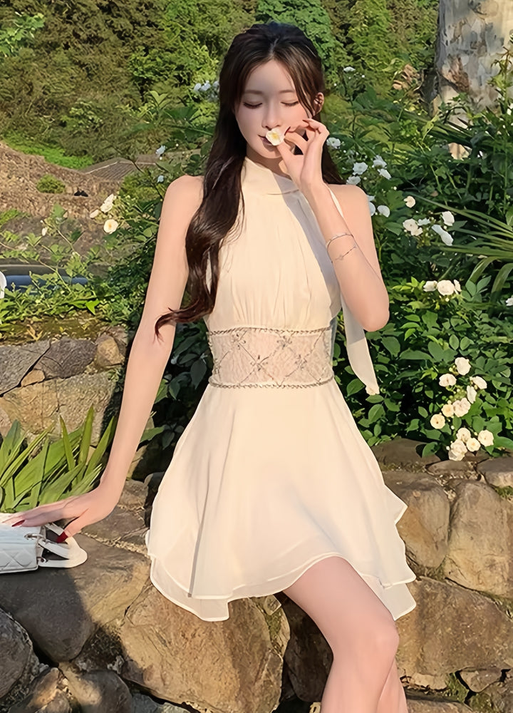 【dress】ウエストレースビジューミニワンピース　K0600