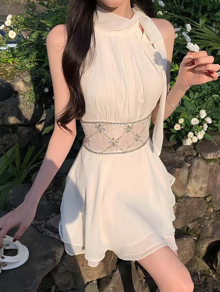 【dress】ウエストレースビジューミニワンピース　K0600