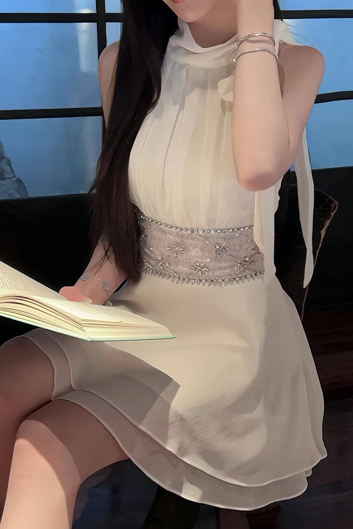【dress】ウエストレースビジューミニワンピース　K0600