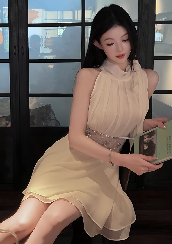 【dress】ウエストレースビジューミニワンピース　K0600