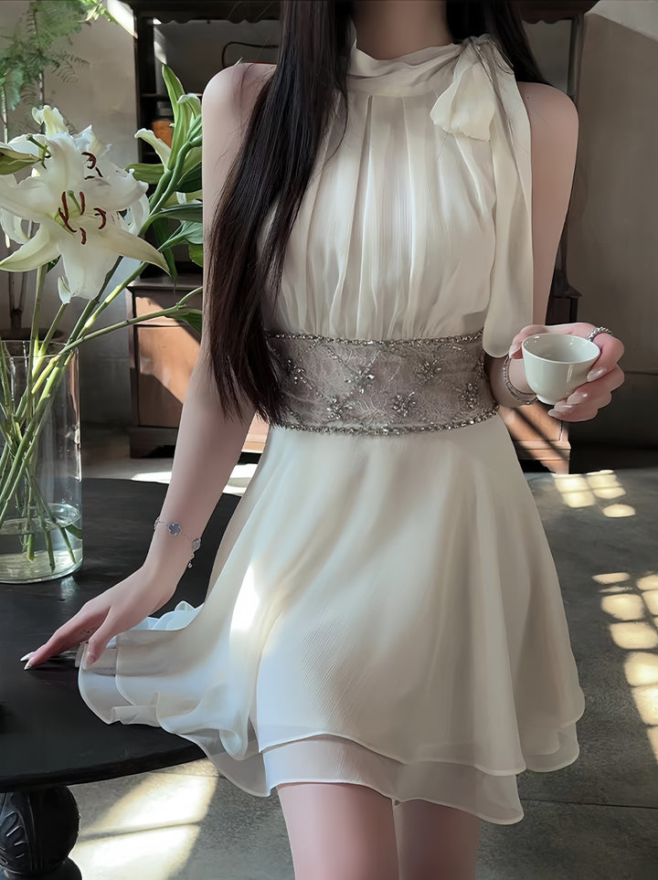 【dress】ウエストレースビジューミニワンピース　K0600
