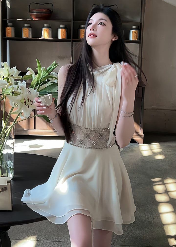【dress】ウエストレースビジューミニワンピース　K0600
