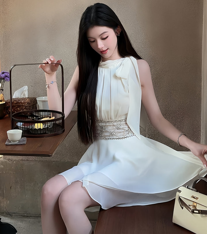 【dress】ウエストレースビジューミニワンピース　K0600