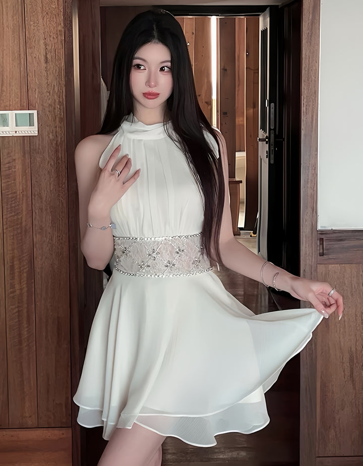 【dress】ウエストレースビジューミニワンピース　K0600