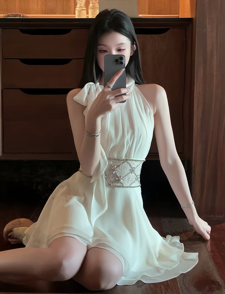 【dress】ウエストレースビジューミニワンピース　K0600