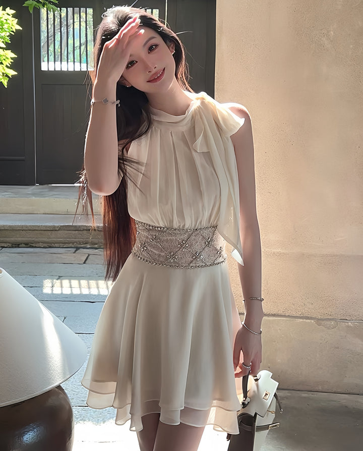 【dress】ウエストレースビジューミニワンピース　K0600