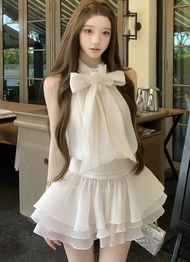 【dress】ボウタイホルターネックミニワンピース　N3676