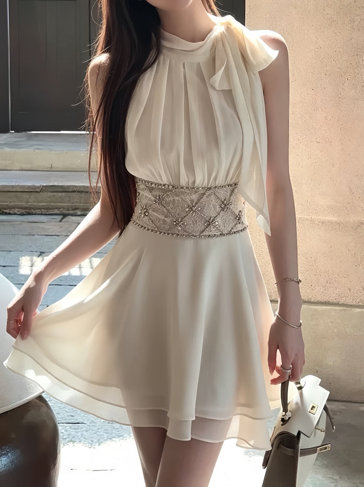 【dress】ウエストレースビジューミニワンピース　K0600