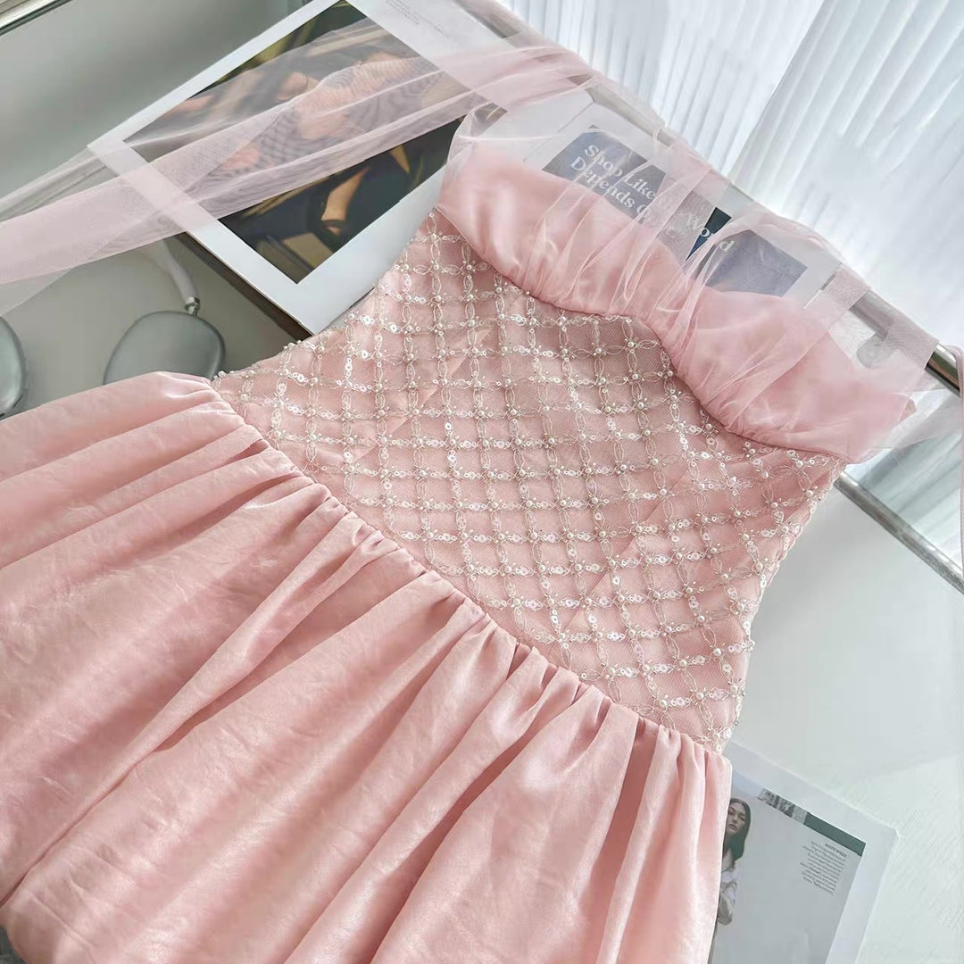 【dress】ウエストパールホルターネックロングワンピース　N3677