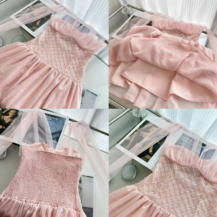 【dress】ウエストパールホルターネックロングワンピース　N3677