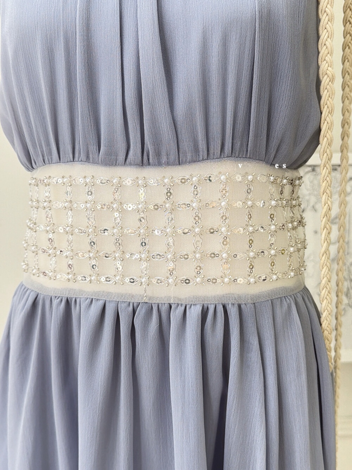 【dress】ウエストパールホルターネックロングワンピース　N3679