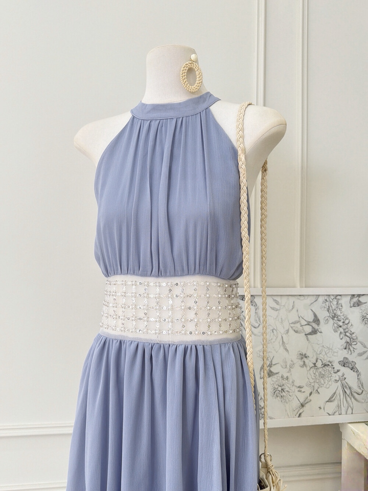 【dress】ウエストパールホルターネックロングワンピース　N3679