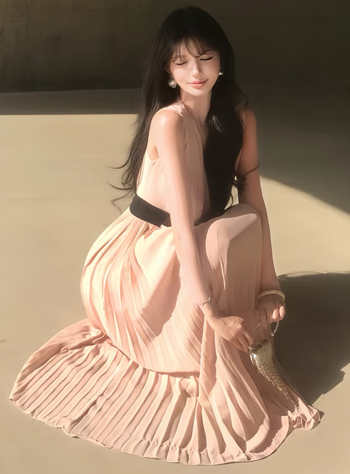 【dress】リボンプリーツロングワンピース　K0601