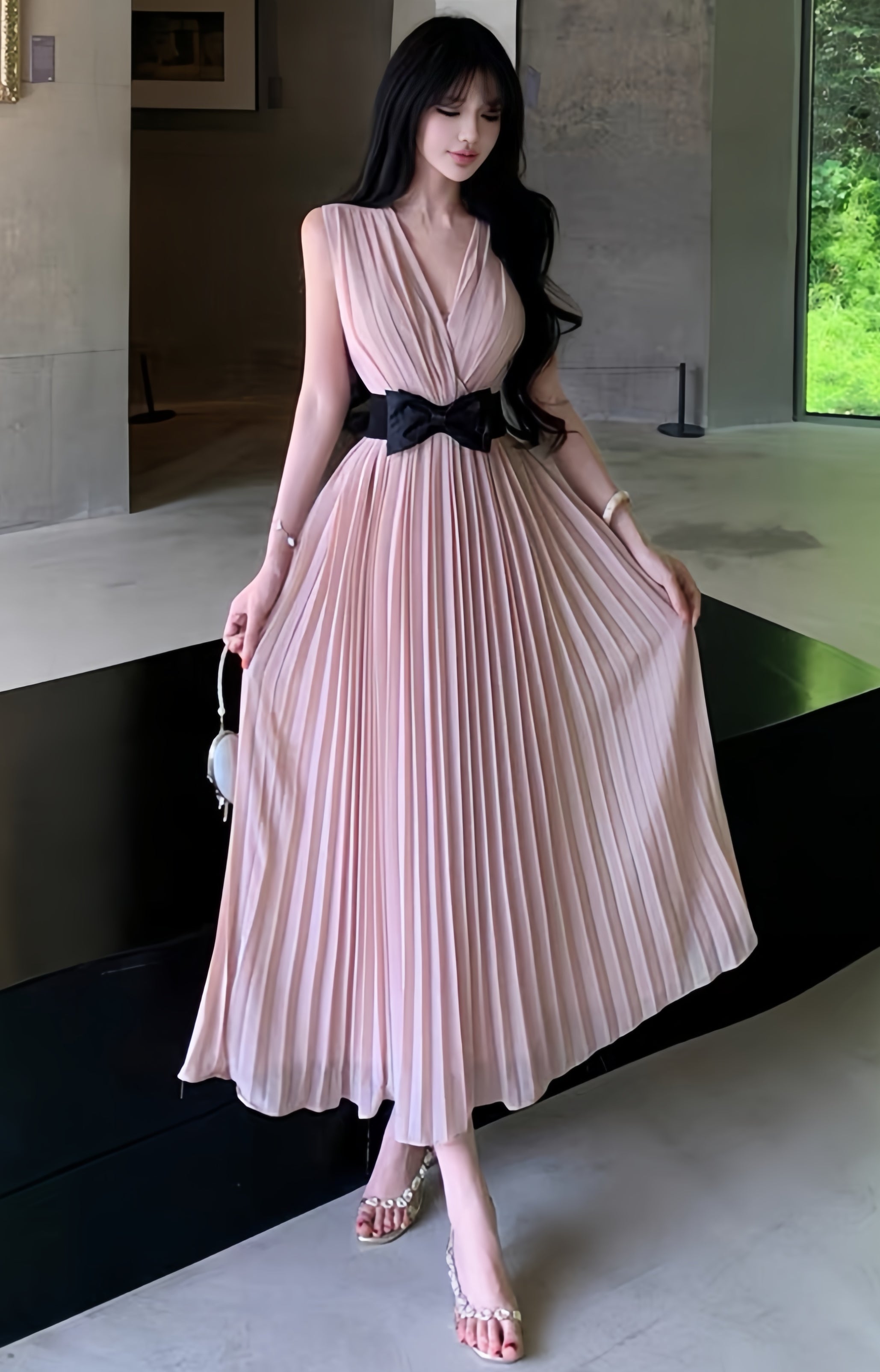 dress】リボンプリーツロングワンピース K0601 – NANASTYLE