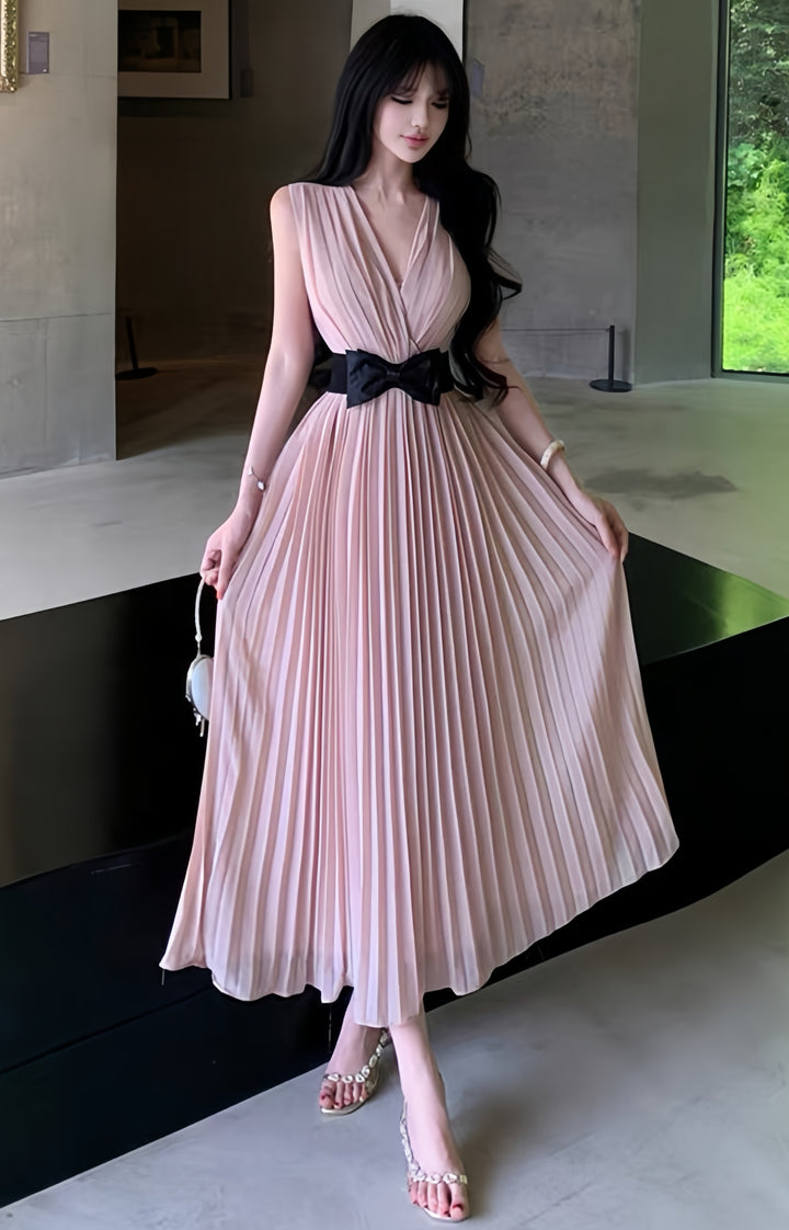 【dress】リボンプリーツロングワンピース　K0601