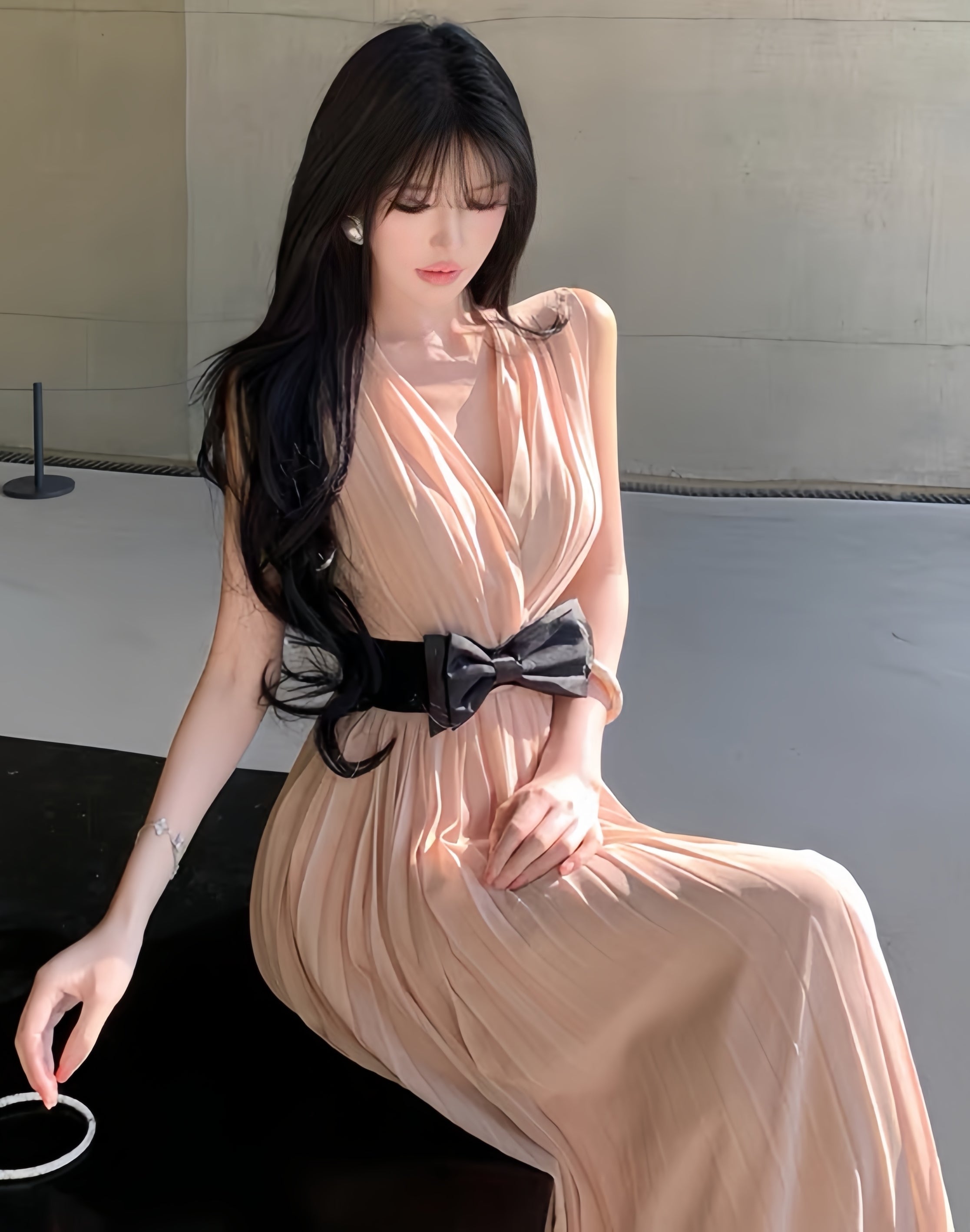 dress】リボンプリーツロングワンピース K0601 – NANASTYLE