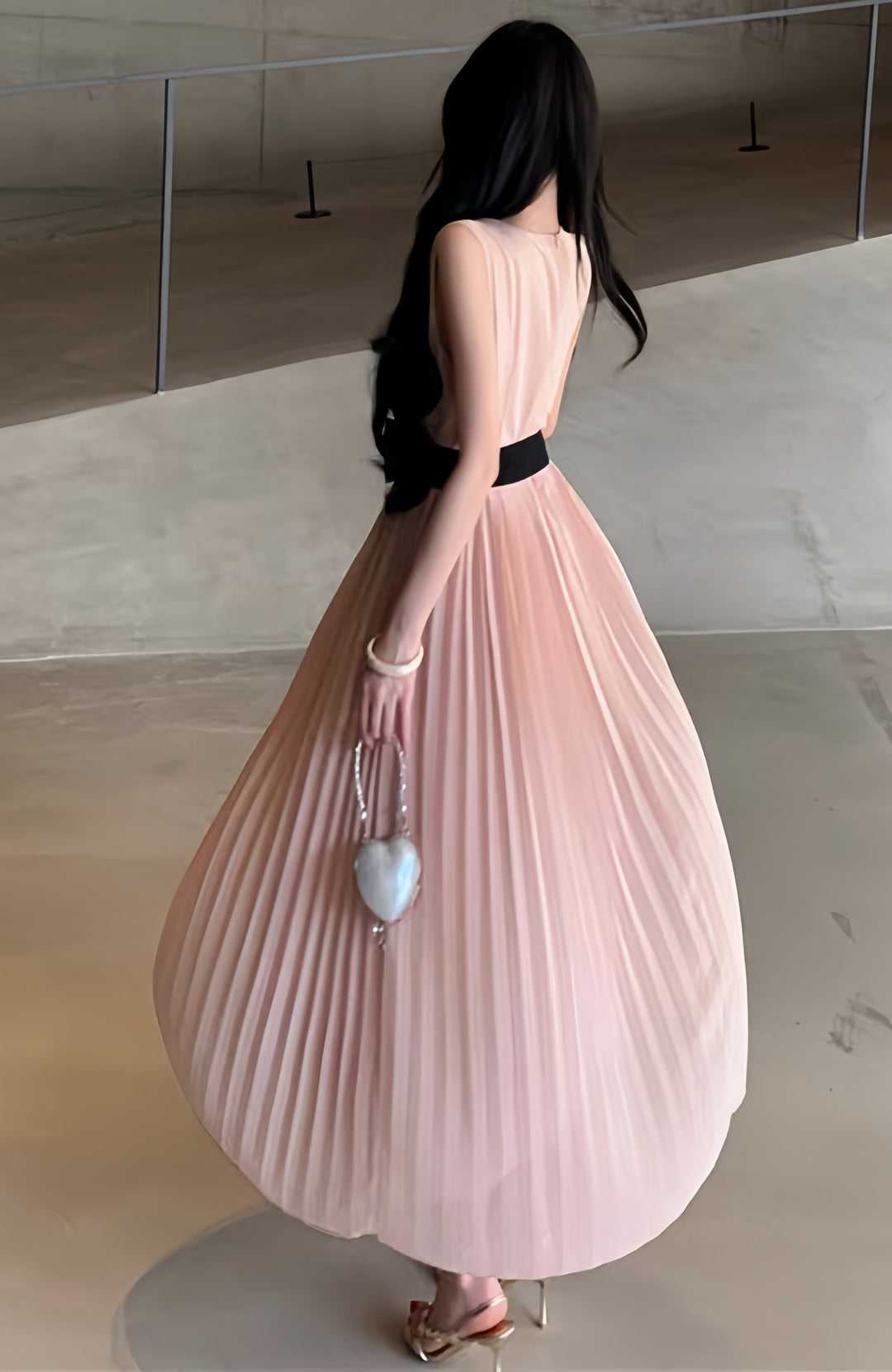 【dress】リボンプリーツロングワンピース　K0601