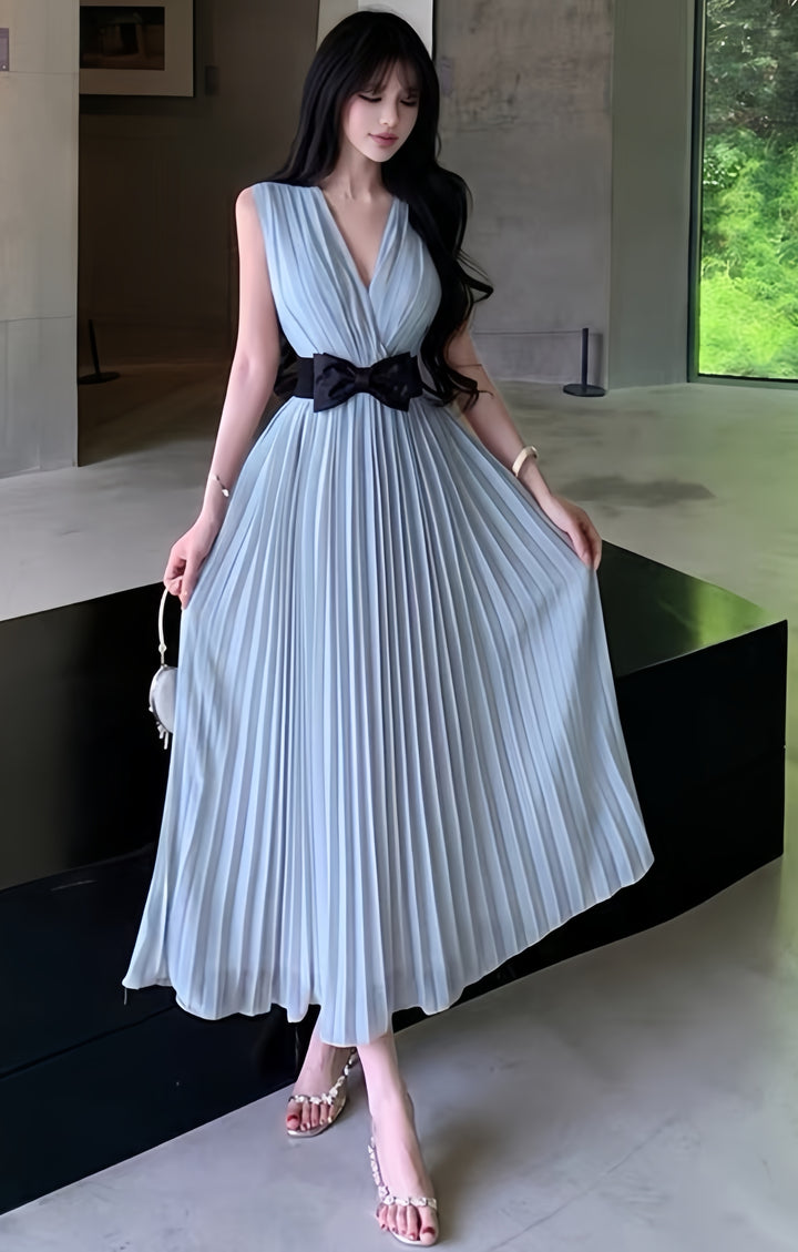 【dress】リボンプリーツロングワンピース　K0601