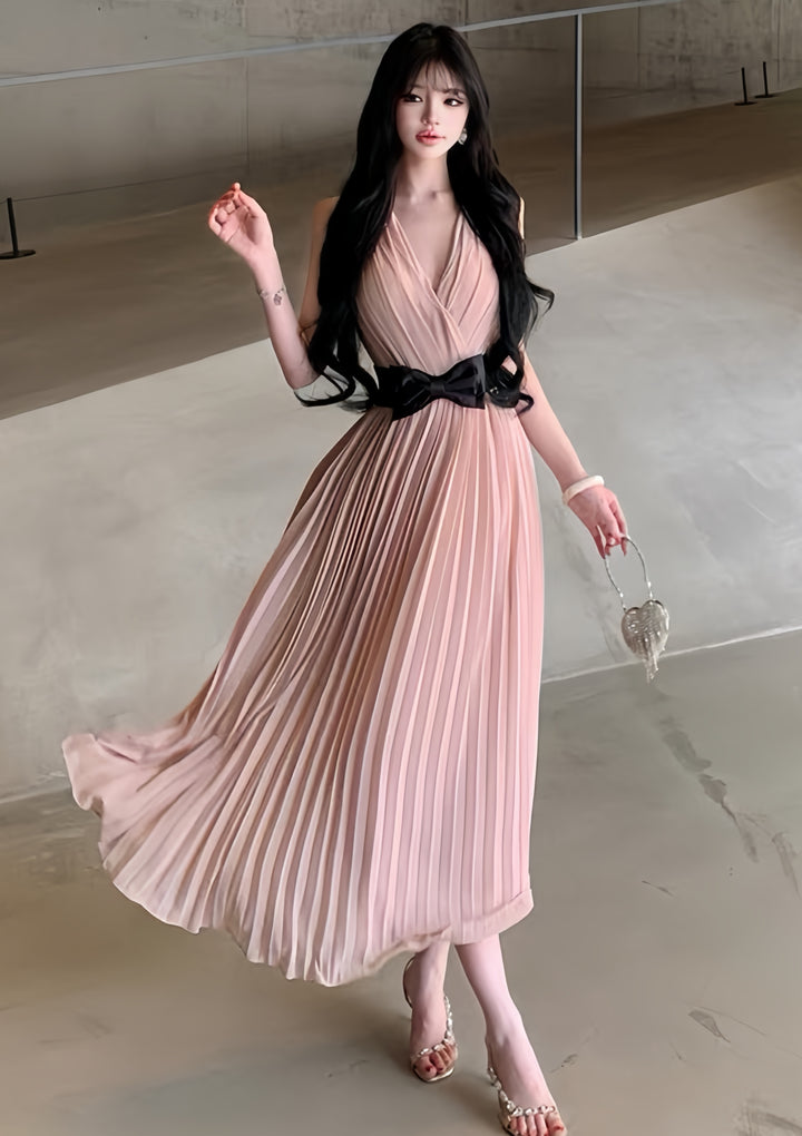 【dress】リボンプリーツロングワンピース　K0601