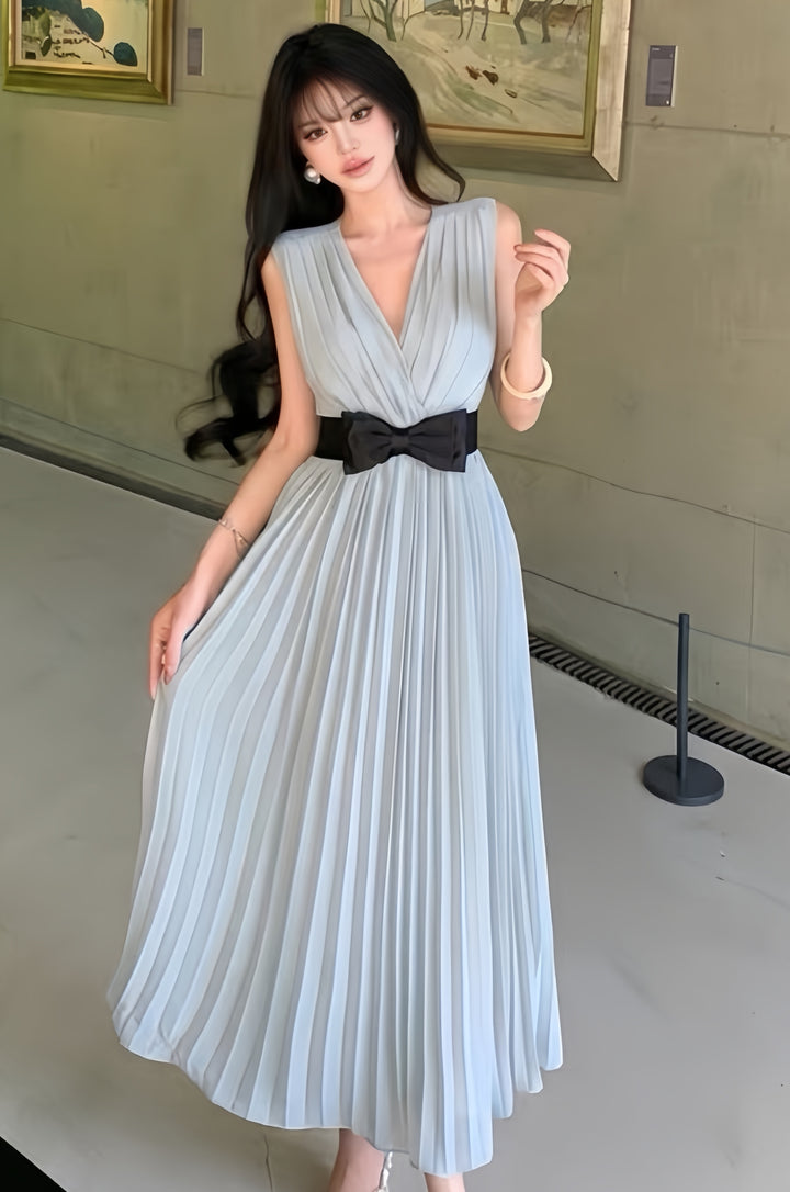 【dress】リボンプリーツロングワンピース　K0601