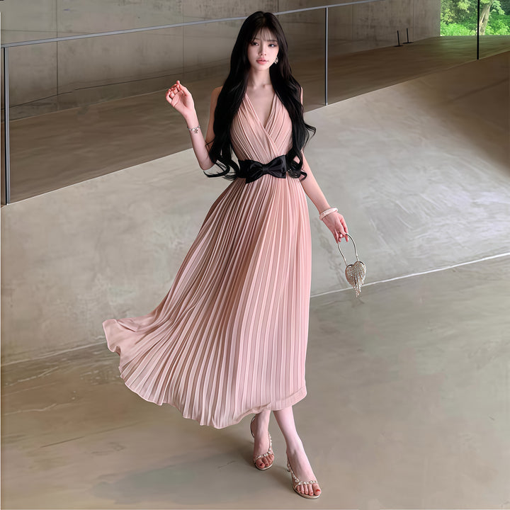 【dress】リボンプリーツロングワンピース　K0601