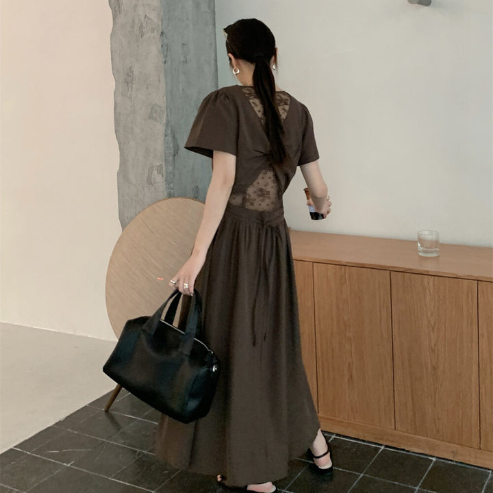 【dress】レースドッキングロングワンピース Q8649