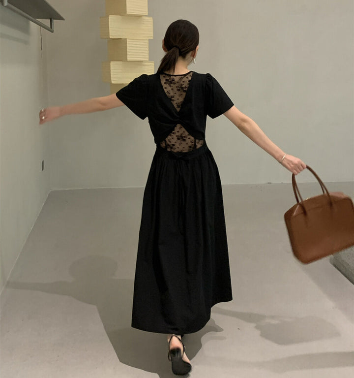 【dress】レースドッキングロングワンピース Q8649