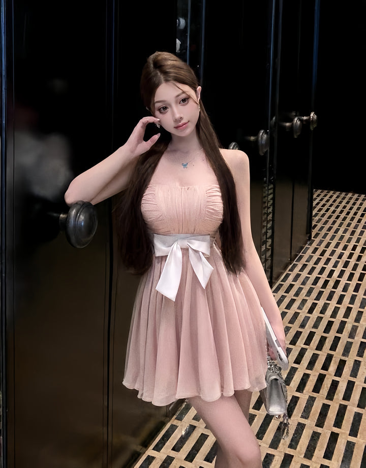 【dress】リボンベアトップミニワンピース　K0604