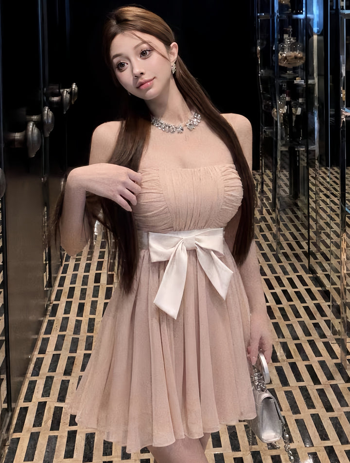 【dress】リボンベアトップミニワンピース　K0604