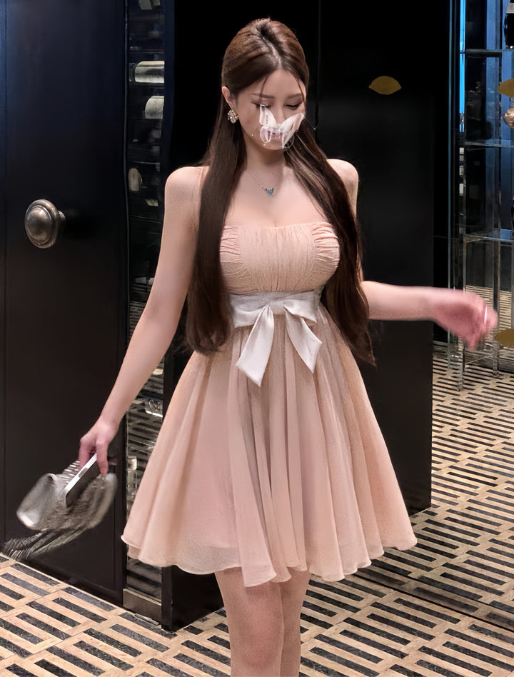 【dress】リボンベアトップミニワンピース　K0604