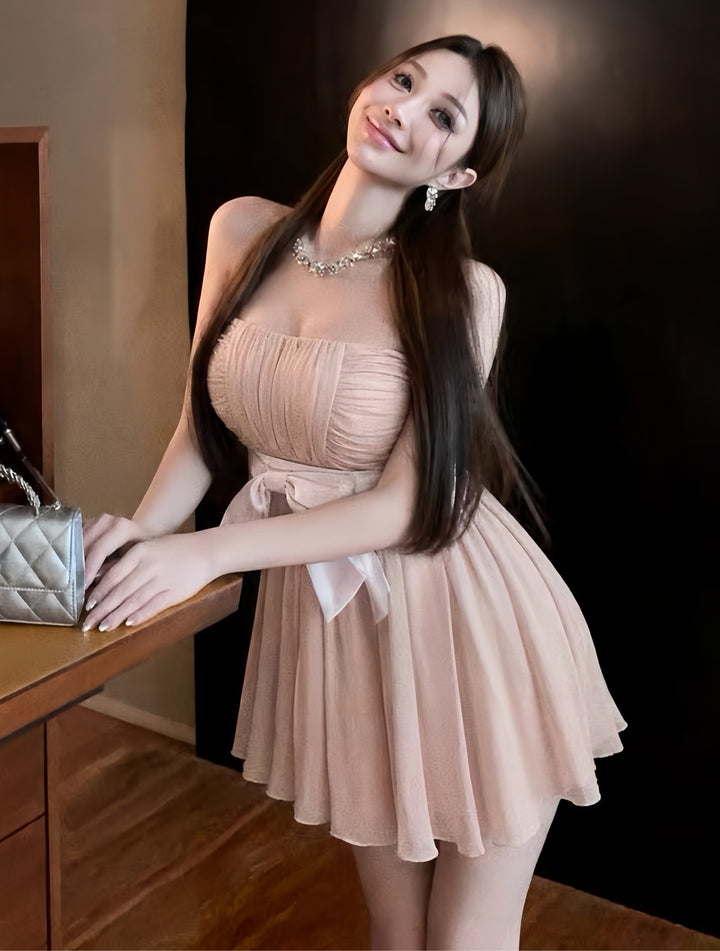 【dress】リボンベアトップミニワンピース　K0604
