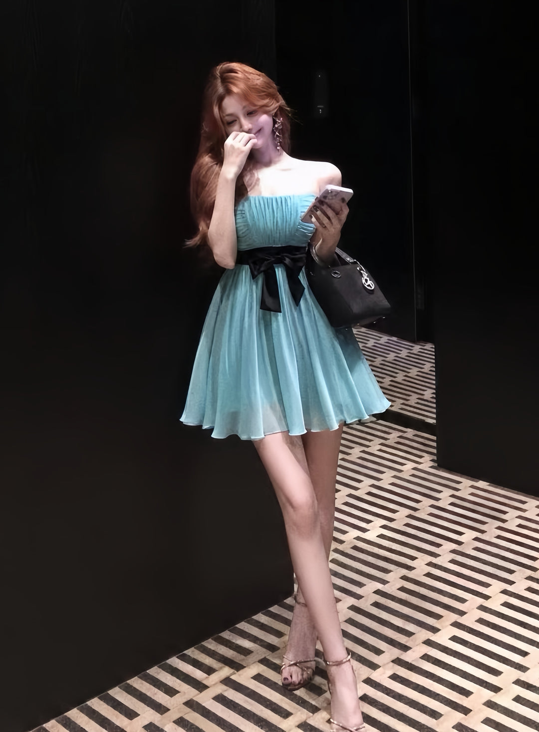【dress】リボンベアトップミニワンピース　K0604
