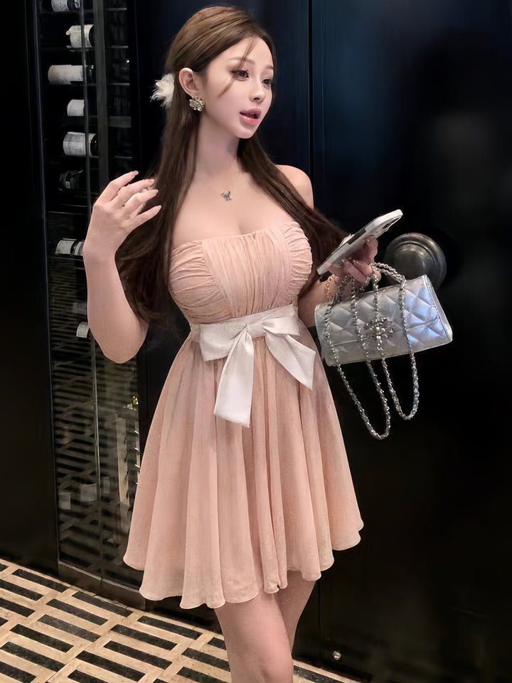 【dress】リボンベアトップミニワンピース　K0604
