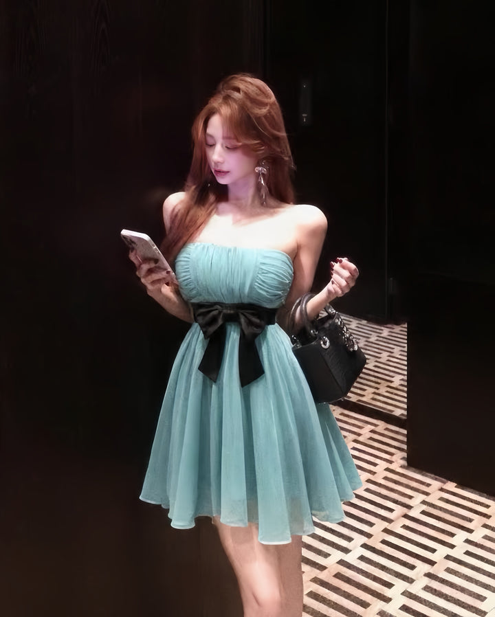 【dress】リボンベアトップミニワンピース　K0604