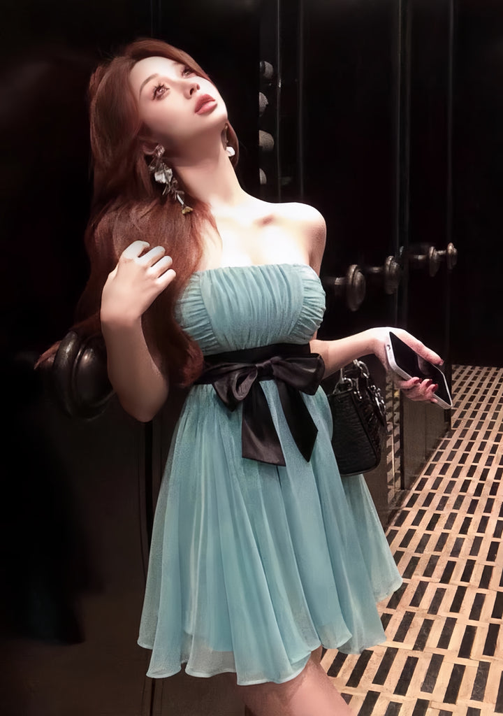 【dress】リボンベアトップミニワンピース　K0604