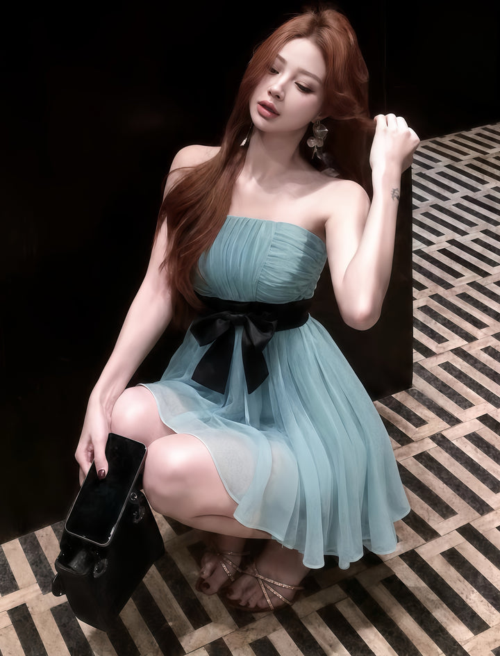 【dress】リボンベアトップミニワンピース　K0604