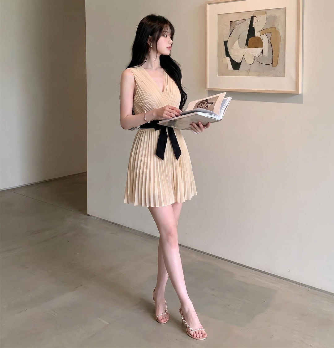【dress】リボンプリーツミニワンピース　N3680